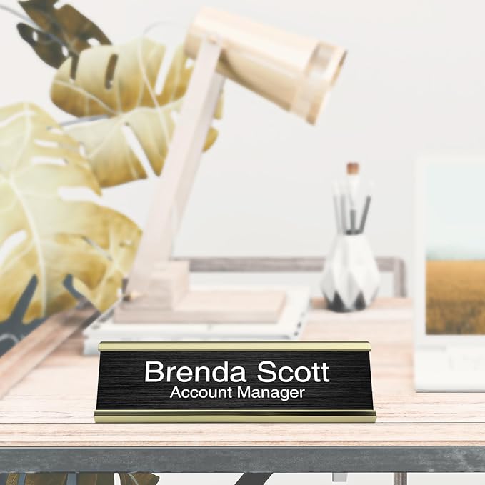 10 Pack 2" x 8" Aluminum Desk Name Plate Holder, Office Name Plate Holder for Desks, Desk Sign Holder for Office Conference, Meeting Room or Other Business Event (Gold)