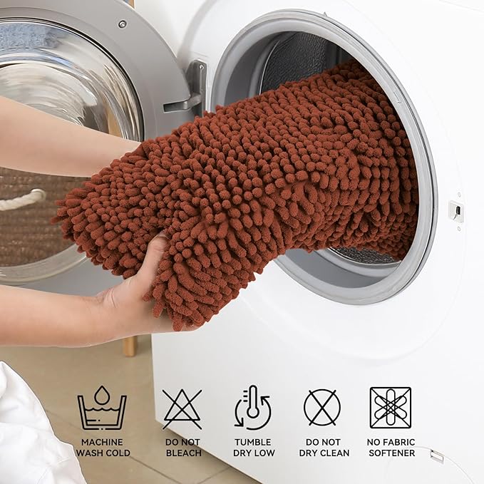 Bcoimo 24"×17" Absorbent Bath Mat, Non-Slip with Backing Chenille Bath Rug and Machine Washable Bathroom Mat Quick-Dry Design. Ideal for Bathroom and Tub Areas