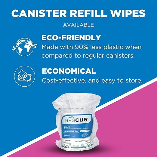 REScue Canister Wipes & RTU 32oz Disinfectant & Gallon Concentrate – Disinfectant Cleaner for Vet Use, Designed to Clean Kennels, Litter Boxes & More