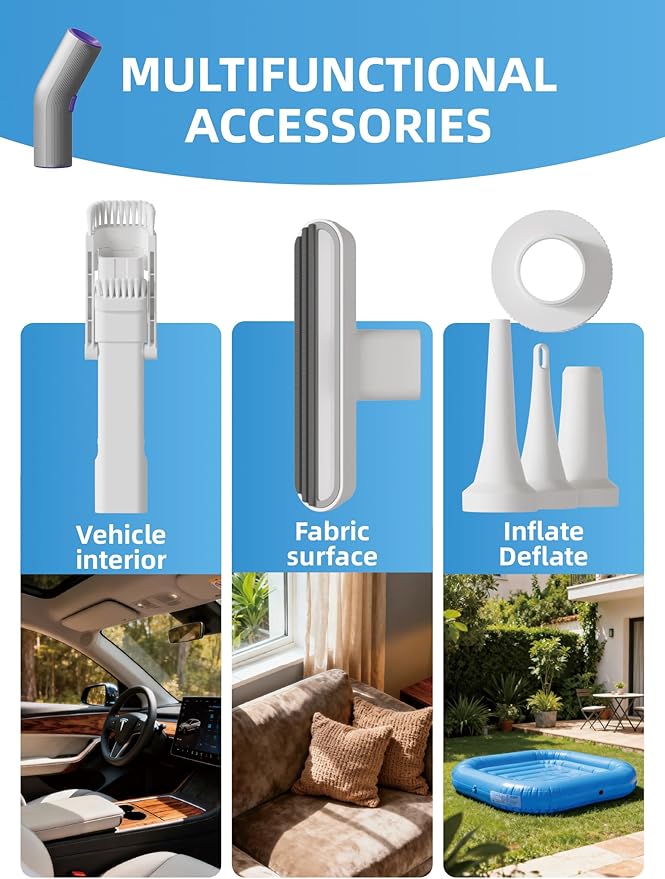 Cordless Car Vacuum, 4 in 1 Portable Mini Handheld Vacuum Cleaner with 15000pa Suction Power, 2 Suction Modes & Multi-Nozzles for Car Home Office Pet, Silver