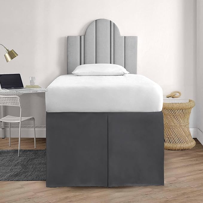 600TC -Dorm Bed Skirt - Split Corner Tailored Dorm Sized Bed Skirt - Dorm Room Essentials - Dorm Bed Skirt 100% Egyptian Cotton - Dorm Décor Bed Skirt Twin XL - 36" Drop (Dark Grey, Solid)