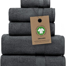 100% Organic Zero-Twist Cotton Towels - GOTS Certified Luxury Bath Towels - Ultra Soft & Plush 700GSM Long-Staple Cotton - 6 Piece Towel Set (Granite Grey)