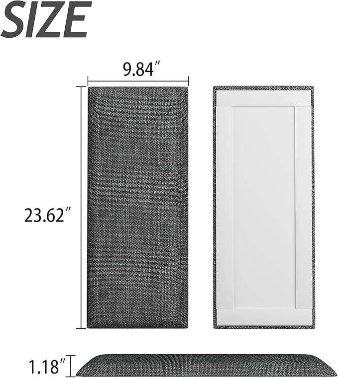 Upholstered Wall Mounted Headboard, Acoustic Panel, Peel and Stick Wall Padding, Dark Grey Dorm Towel Fabric, 4-Pack