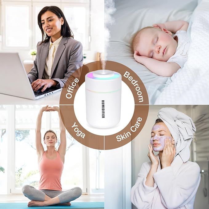 Portable Mini Humidifier, 180ml USB Cool Mist Small Humidifiers for Bedroom, Personal Desktop Humidification for Car Office Travel & Indoor Plants(White Grey)