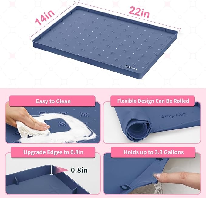 Sdpeia Under Sink Mat 22"×14" Waterproof Silicone Cabinet Liner & Sink Protector for Kitchen & Bathroom, Multi-Purpose Organizers Tray for Pets, Laundry, Cat Litter Mat