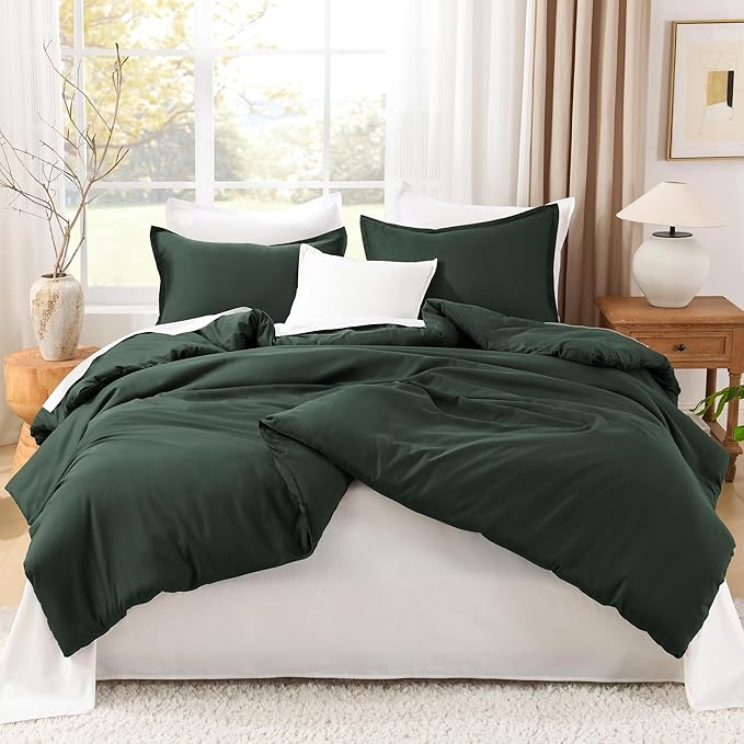 Litanika Comforter Set, Lightweight Solid Bedding Comforter Set, Fluffy Down Alternative Bed Set, Forest Green, Queen