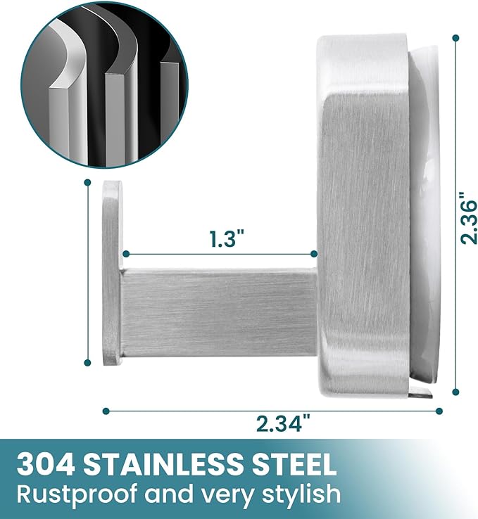 TAILI Thickened 304 Stainless Steel Bathroom Suction Hook for Towel, Loofah, Bathrobe, Patented Strong Suction Cup Holder, Damage-free Hanging Glass Shower Wall Hook, Hold Up to 11 Lbs, 2 Pack, Silver