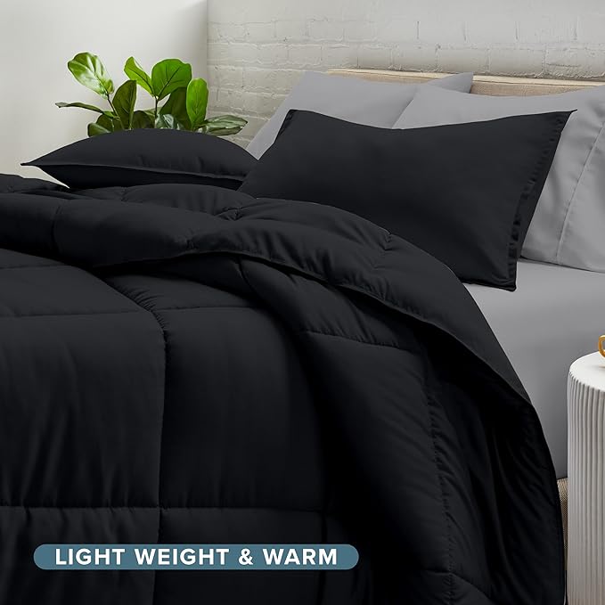 Bare Home Bed-in-A-Bag 5 Piece Comforter & Sheet Set - Twin XL - Goose Down Alternative - Ultra-Soft 1800 Premium Bedding Set (Twin XL, Black/Grey)