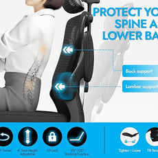 Ergonomic Office Chair - X-Shaped Computer Desk Chair Comfy, Gaming Chair, Office Chair with Lumbar Support, Mesh Office Chairs with Headrests, Desk Chair for Long Hours (Black Silver)