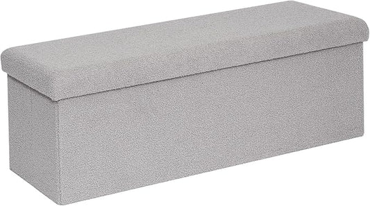 PINPLUS Storage Ottoman Bench Sherpa Foot Rest, Foldable Boucle Ottomans, Large Faux Teddy Fur Ottoman Storage Box Entryway Bench for Dorm, Grey 43.3'' x 15'' x 15''