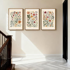 BINCUE Neutral Framed Wildflower Wall Art Set of 3 Colorful Floral Wall Decor Vintage Flower Art Prints Set of 3 for Living Room Bedroom Bathroom 16x24 Inches