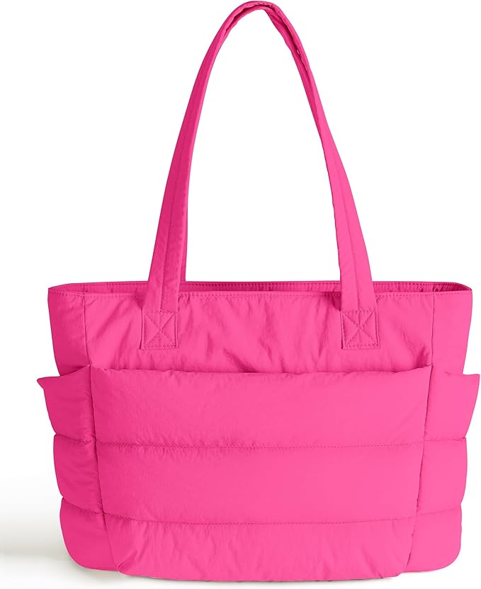 Puffer Tote Bag for Women, Cute Quilted Carryall with Zippered Compartments Shoulder Bag Handbag for Work, Travel, Gym