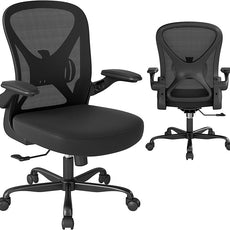 ZZH Mesh Office Chair with Adjustable Lumbar Support and Flip-up Arms, Ergonomic Home Office Desk Chair with Wheels, Black