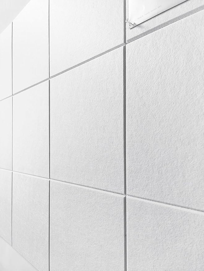 White Cork Board Tiles | Large Cork Board Alternative | Felt Wall Tiles (12-Pack) | Aesthetic Felt Bulletin Board for Office, Home & Classroom | Large Cork Boards for Walls Memo Board | White