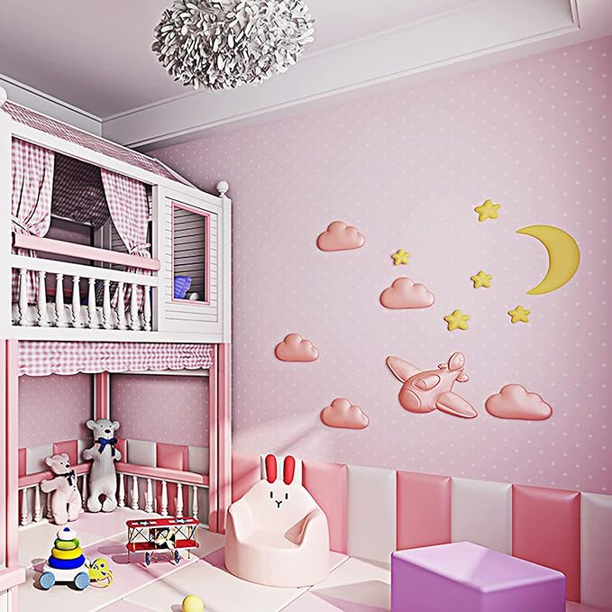 3D Anti-Collision Wall Padding, Peel and Stick Upholstered Wall Panels, Queen Headboard, Playroom Decorative Protection, Pack of 2 Panels Sized 23.6' X 11.8' (Pink)