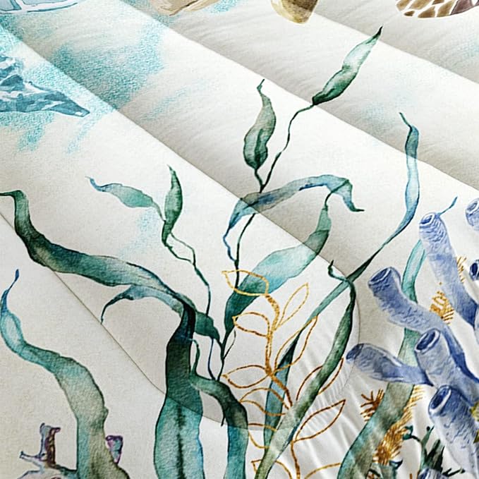 CVHOUSE Sea Turtle Comforter Sets King for Ocean Lovers,Turtle Beach Bedding Sets King Set,Turtle Bedspread,Turtle Duvet,Turtle Bed Set,Turtle Quilt Set 3 Pcs 1 Comforter and 2 Pillowcases