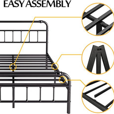 Queen Size Bed Frame with Headboard and Footboard, 18 Inches High, 3500 Pounds Heavy Duty Metal Slats Support for Mattress, No Box Spring Needed, Noise-Free, Black
