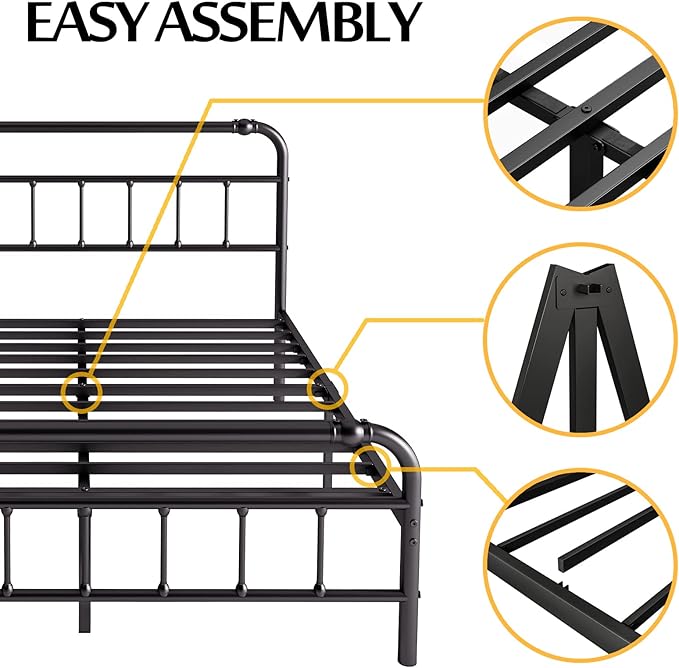 Queen Size Bed Frame with Headboard and Footboard, 18 Inches High, 3500 Pounds Heavy Duty Metal Slats Support for Mattress, No Box Spring Needed, Noise-Free, Black