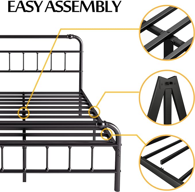 Twin Size Bed Frame with Headboard and Footboard, 18 Inches High, 3500 Pounds Heavy Duty Metal Slats Support for Mattress, No Box Spring Needed,Noise-Free, Black