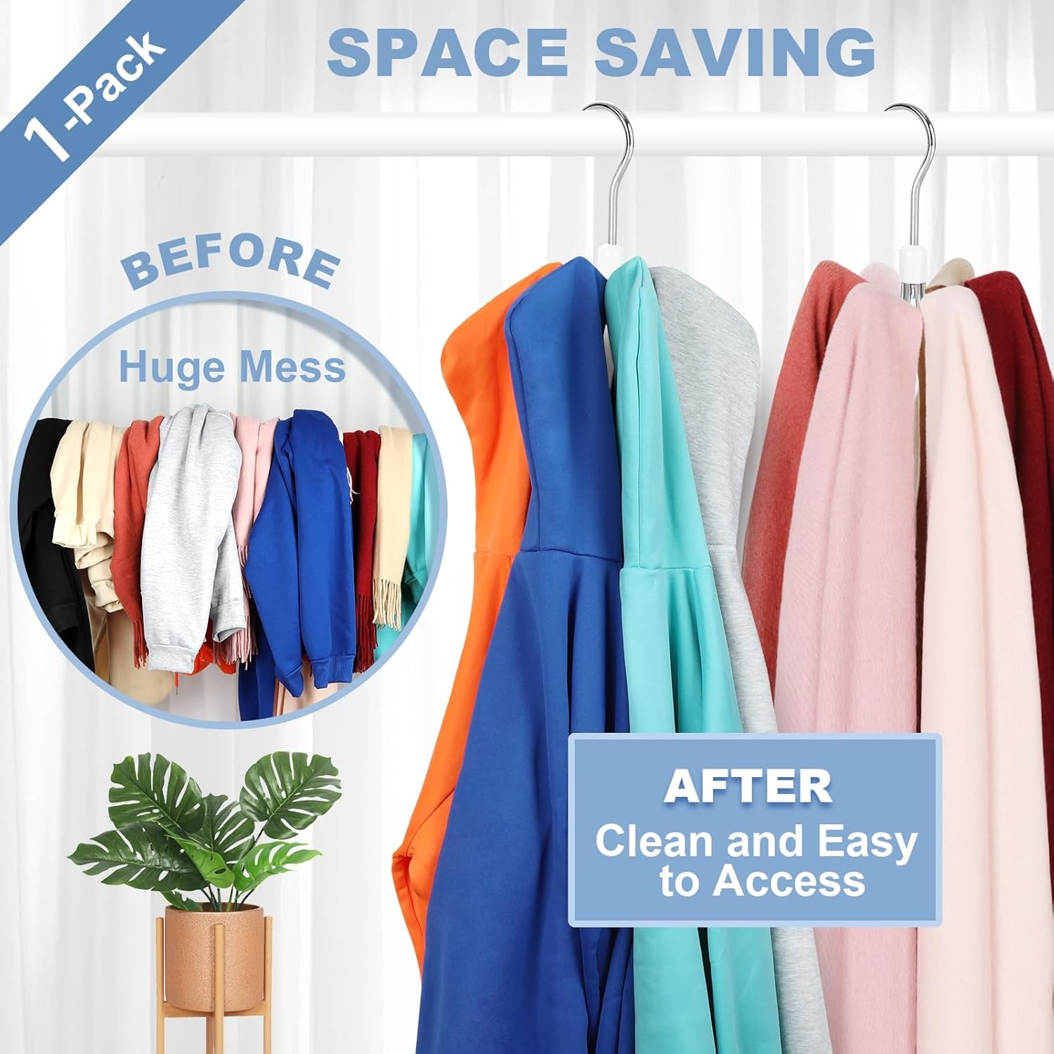 TOPIA HANGER Hoodie Hangers with 6 Wood Balls, 360°Swivel Purse Hanger, Scarf Hanger, Closet Hooks, Handbag Organizer, Bra Hanger, Accessory Organizers for Scarf, Tanktop, Hat, Hoodie CT56W