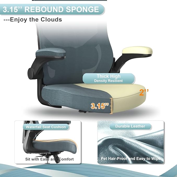 Office Chair, High Back Desk Chair Adjustable Height and Ergonomic Design Home Office Computer Chair Executive Lumbar Support Padded Flip-up Armrest