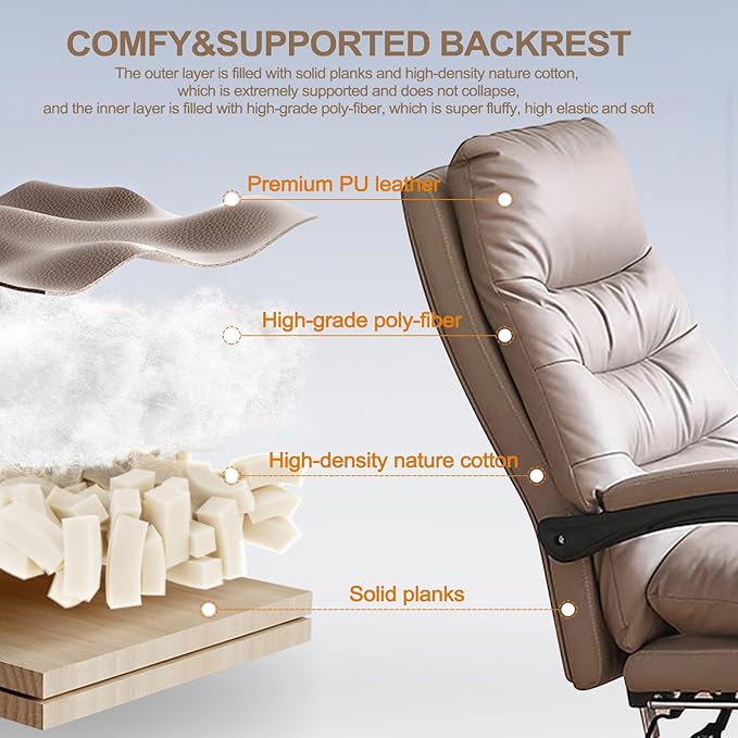 Office Chair with Soft Cushion High Back Gaming Chair Executive Desk Chair with Leg Rest Ergonomic Leather Computer Chair for Home Office