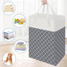 BlissTotes 3-Pack Laundry Basket, Freestanding＆Waterproof Laundry Hamper, Collapsible Tall Clothes Hamper with Easy Carry Handles for Clothes, Towels in the Family and Dorm,Clover Grey,75L