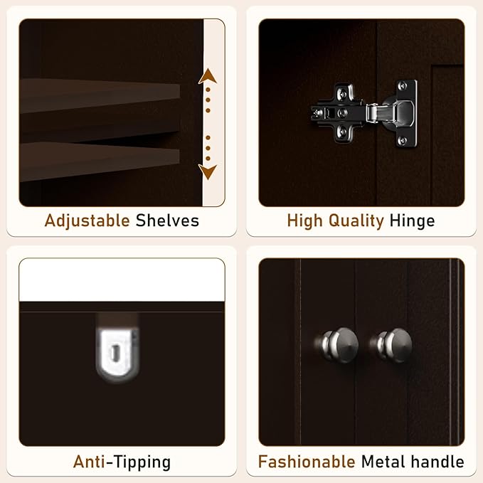 Over The Toilet Storage Cabinet, Behind Toilet Bathroom Organizer with Adjustable Shelves, Above Toilet Organizers with Barn Door, Space Saver for Restroom, Bathroom, Laundry