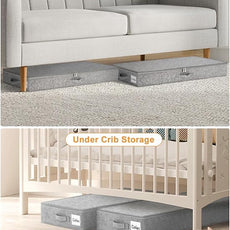 punemi Under Bed Storage Containers, 2 Pack 4.5 Inch Tall Low Profile Underbed Clothes Storage Organizer Bin with Sturdy Side & Bottom Support, Use as Clothes Organizer, Pillow and Blanket Organizer