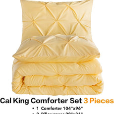 Andency California King Comforter Set Yellow (104x96Inch), Pinch Pleat Cal King Comforter Set 3 Pieces, Oversized King Pintuck Bed Comforter, Microfiber Down Alternative Comforter Bedding Set