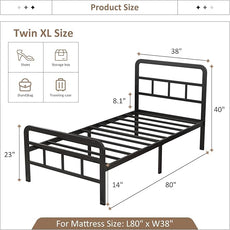 Twin XL Bed Frame with Headboard and Footboard 14 Inch, XL Twin Platform Bed Frame with Strong Metal Slats Support, Under-Bed Storage, Noise Free, Easy Assembly, Black