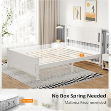 VINGLI Queen Bed Frame with Headboard Wood Platform Panel Bed,Heavy Duty Bed Slat No Box Spring Needed, White
