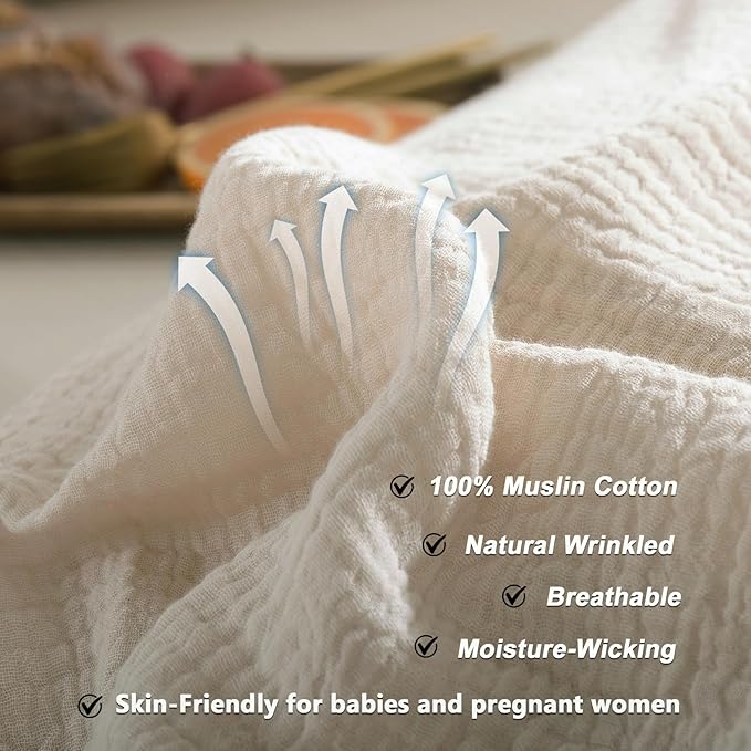 VM VOUGEMARKET 100% Cotton Muslin Duvet Cover King Size 3-Layer Guaze Textured Off-White Bedding Set,Ultra Soft Breathable Textured Linen Like Comforter Cover with Zipper&Ties-Oatmeal
