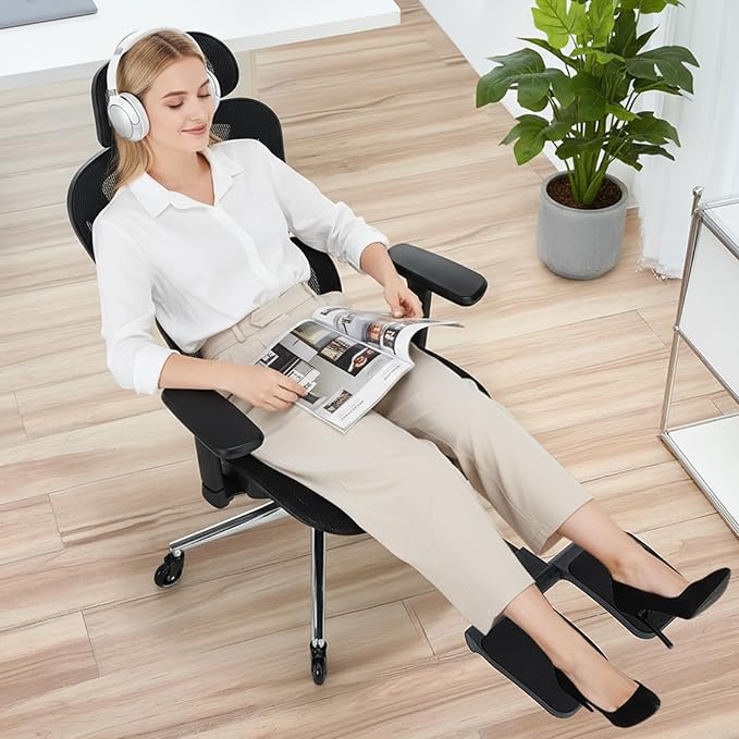 Ergonomic Office Chair with Footrest, Mesh Home Office Computer Chair with Adjustable Headrest and 3D Arms, Backrest Height, Tilt Lock and Lumbar Support, 300LBS
