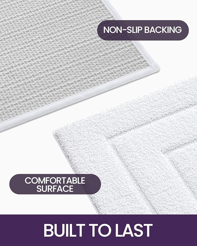 DEXI Bathroom Rug Set 2 Piece 24x16, Non Slip Washable Bath Mat for Shower Floor, Absorbent Soft Bathmat with Rubber Backing, Quick Dry Microfiber Carpet, White