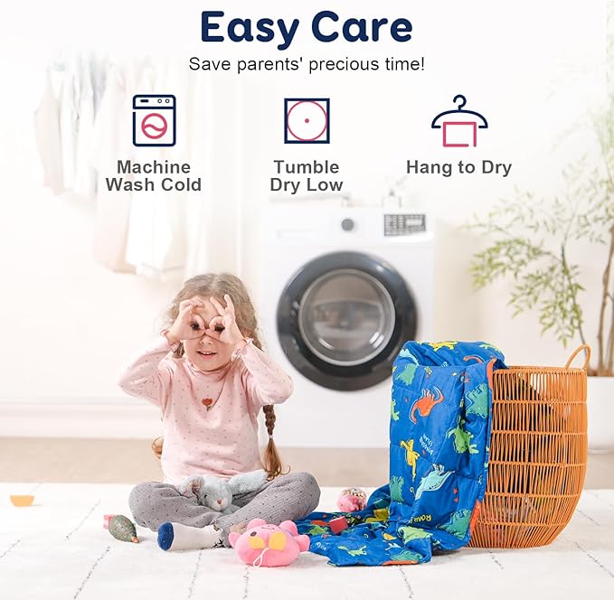Kivik Weighted Blanket 7 lbs, 41" x 60" Blue Dinosaur Weighted Blankets for Small Single/Twin Size Bed, All-Season Breathable Soft Cozy Cute Heavy Throw Blanket for Calming & Sleep, Washable