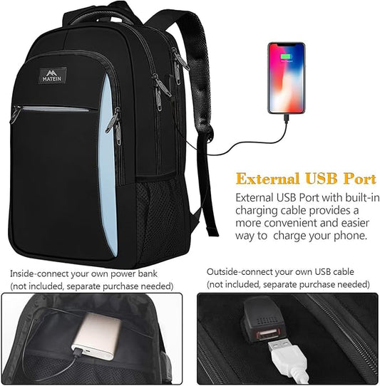 MATEIN Travel Laptop Backpack for Men, Business Anti Theft Slim Sturdy Laptops Backpack with USB Charging Port, Water Resistant College Computer Bag Gift for Women Fits 15.6 Inch Notebook