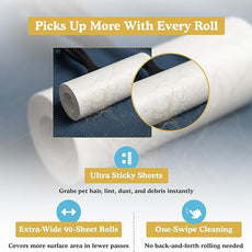 Extra Sticky Lint Roller Set 6 Pack 540 Sheets Wide Lint Remover Refills with 2 Easy Grip Handles Pet Hair Remover for Clothes Furniture Car Seats Bedding Couch Carpet and Laundry