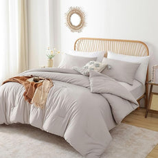 ROSGONIA Comforter Full Size for Girls Boys Teens Linen Grey, 3pcs (1 Gray Comforter & 2 Pillowcases) Lightweight Dorm Bedding Full Size