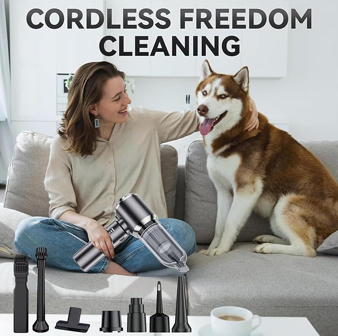 Car Vacuum Portable Cordless, 19000Pa Mini Vacuum Cleaner High Power 4-in-1 Compressed Air Duster Blower Pump Small Handheld Vacuum Cleaner Cordless Rechargeable for Car Home Office Desk