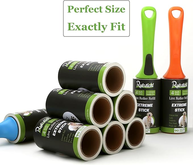 4 inch Lint Roller Refills Compatible with Evercare and Other Lint Rollers with 1 1/2 inch Inside Diameter Extreme Stick 90 Sheets Each Refill (Pack of 6, 540 Sheets Total)