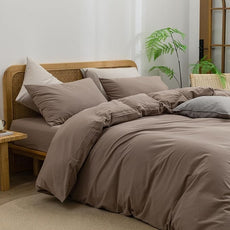 BESTOUCH Duvet Cover Set 100% Washed Cotton Linen Feel Super Soft Comfortable Chic Lightweight 3 PCs Home Bedding Set Solid Pine Bark Brown Super King