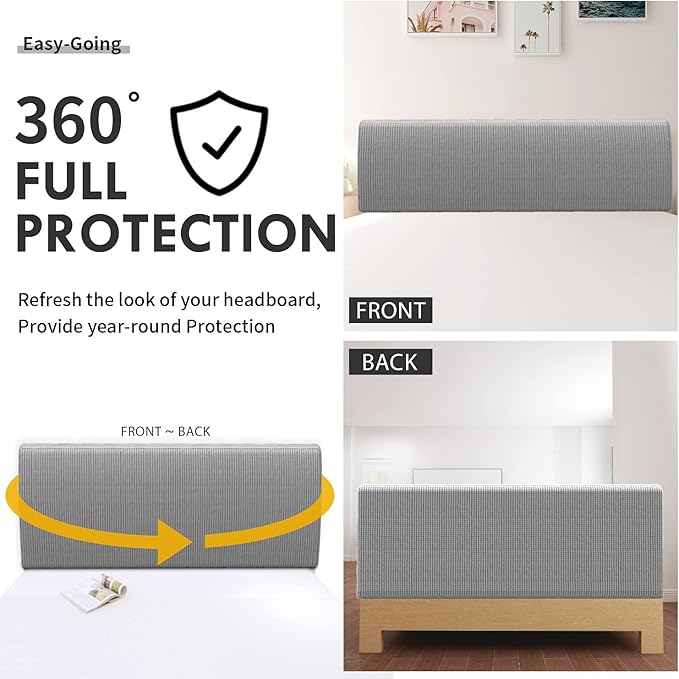 Easy-Going Stretch Bed Headboard Cover,Small Square Jacquard Headboard Slipcover, Dustproof Bed Head Cover for Bedroom (Twin,Light Gray)