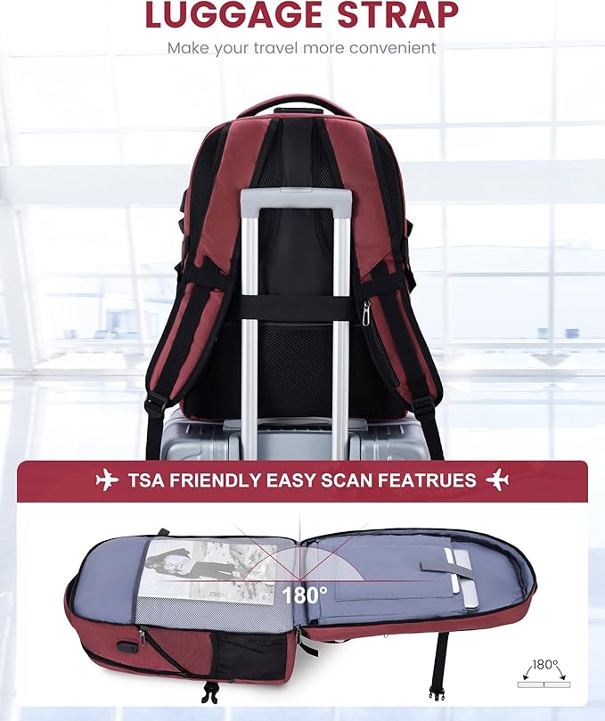 LOVEVOOK Rolling Laptop Backpack with Wheels, Waterproof Travel Carry On Business Backpack for Men, Fits 17 inch (17 inch, Red)