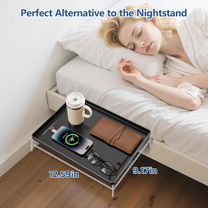 Bedside Shelf for Dorm Bunk Bed, Clip On Nightstand, Bed Side Table Tray Organizer, College Dorm Room Essentials for Girls/Guys, Bedside Tray with Cable Management for Dormitory, Back to School
