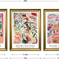 Wieco Art Framed Canvas Wall Art 3 Piece Henri Mattise Art Abstract Colorful Matisse Posters Canvas Prints for Wall and Home Office Decorations Bronze Gold Frame