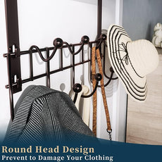 Consumest Over The Door Hooks Organizer - Extra Long Door Hanger with 9 Coat Hooks & 2 Mesh Basket, Back Storage Organizer Hanging Towels for Bathroom, Bedroom, Bronze (for 1.76in Doors)