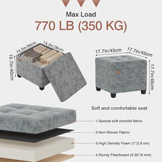 17.7 inches Chenille turfed Ottomans Cube with Storage, Metal-Framed Square Storage Ottoman Foot Rest Stool Holds 770 LB for Dorm Living Room Bedroom Gray UASN641G