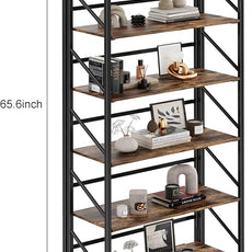 JSB No Assembly Folding Bookshelf, 6 Tier Industrial Metal Book Shelf for Storage, Vintage Wood Foldable Bookcase for Living Room, Bedroom, Office Organization Shelves
