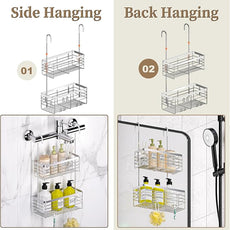 DELLAN Hanging Shower Organizer, 2-Tier Shower Rack with Hooks Over the Door, Bathroom Shower Caddy and Basket